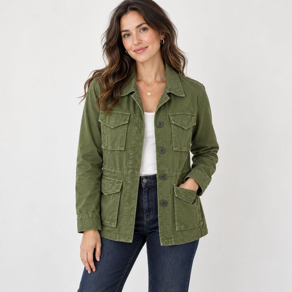 Madewell Jacket Womens XS Green Military Twill Button Front Pockets 42249